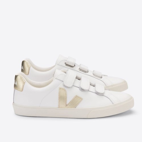 Veja Esplar 3-lock Leather Womens Trainers White/Gold UK 78984